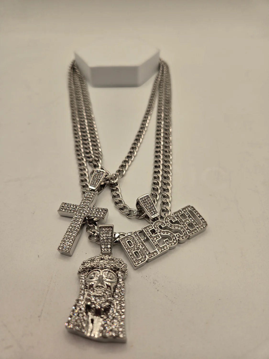 Bold Essence 3-Piece Blessed Cross Jesus Neckless Set (NEW)