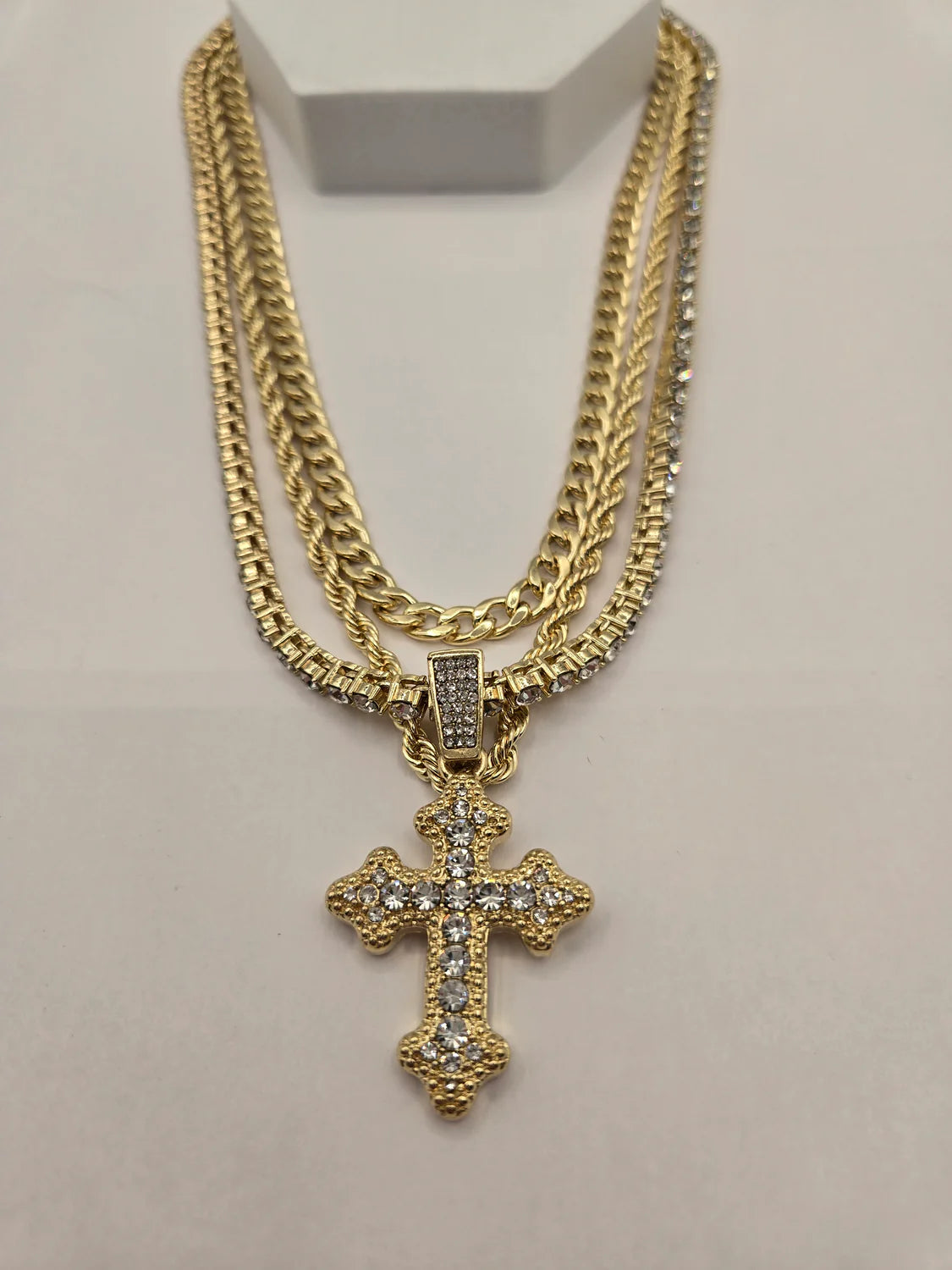 Nova Men Cross On Me 3 Piece Chain Necklace - Gold