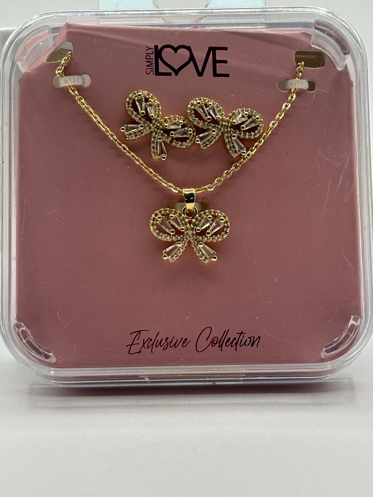 Simply Love Exclusive Collection Rhinestones Bow Earring And Neckless set