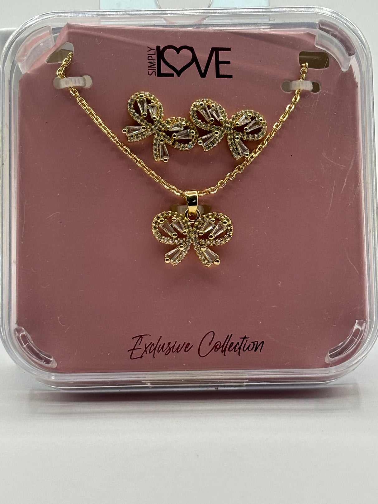 Simply Love Exclusive Collection Rhinestones Bow Earring And Necklace set