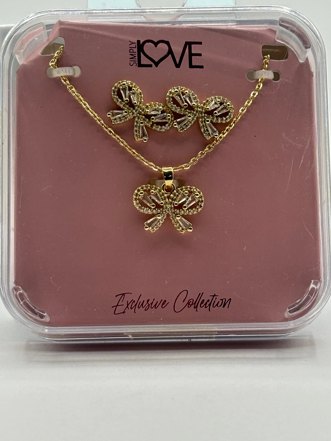 Simply Love Exclusive Collection Rhinestones Bow Earring And Necklace set