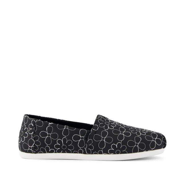 Toms W Alpargata Cloudbound Black Quilted Daisies Shoe - 10