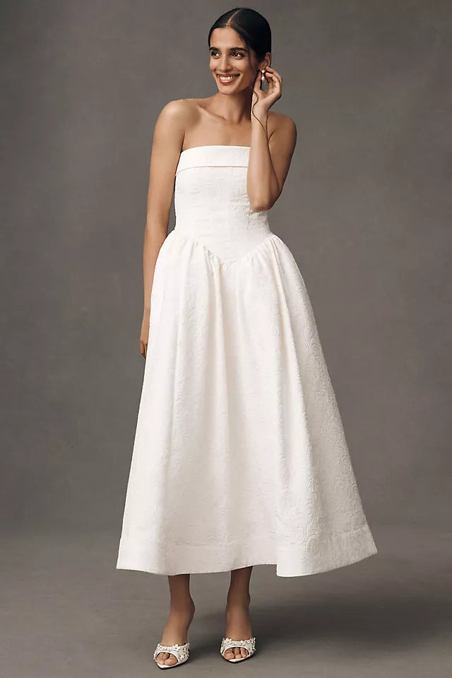 BHLDN Strapless Drop-Waist Fit & Flare Jacquard Maxi Dress Size 6