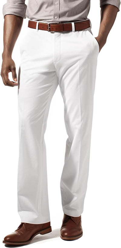 Men's Premium Hidden Expandable Waist Pleated Dress Pants white