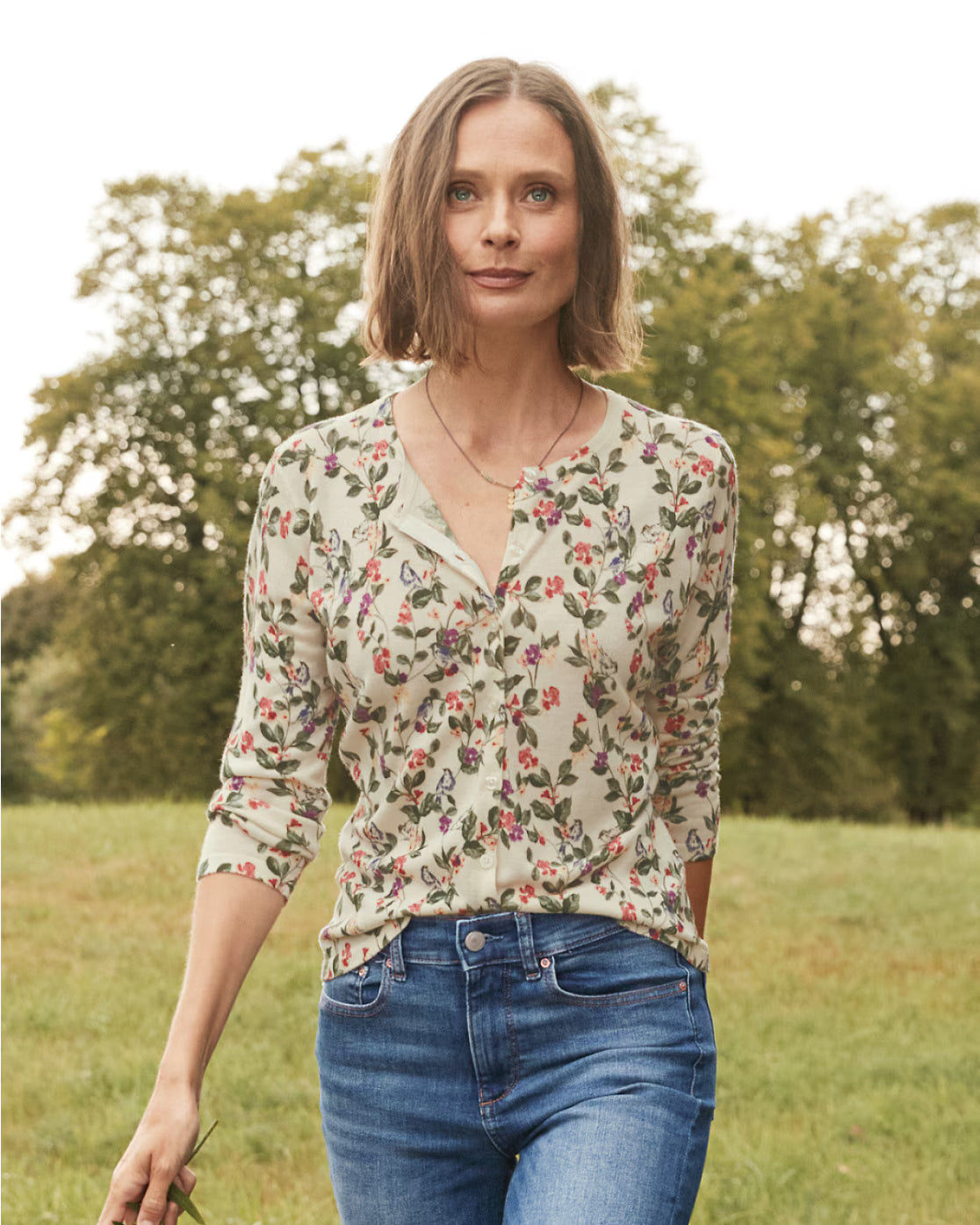 Garnet Hill Signature Eco Merino Cardigan - Vesailles Garden Floral - Size: Small