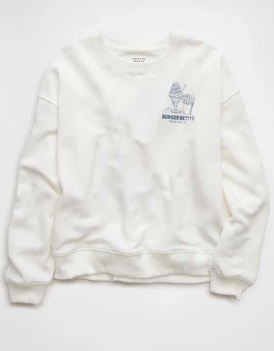 AEO Women's "Burger Betty" Graphic Sweatshirt - Cream/Sz S