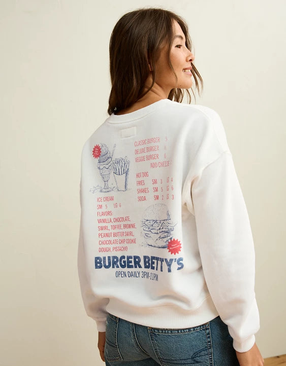 AEO Women's "Burger Betty" Graphic Sweatshirt - Cream/Sz S