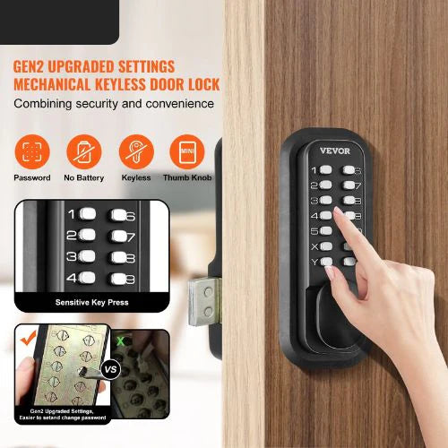 VEVOR Mechanical Keyless Gate Lock | 14-Digit Keypad | Outdoor Waterproof | OL601HD2-B-01
