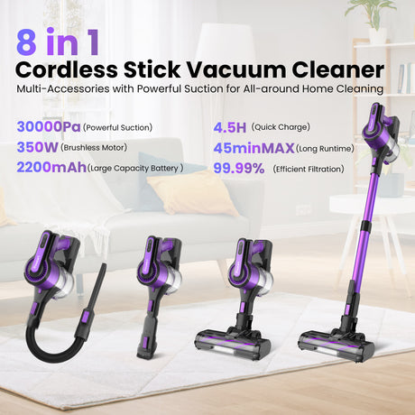 POWEART N700 Foldable Cordless Handheld Stick Upright Vacuum purple (open box)