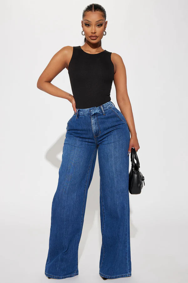 Fashion Nova Finly Flowy Trouser Jeans - Dark Wash size 14 plus