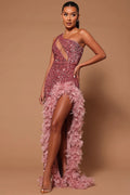 Fashion Nova Esme Sequin Feather Maxi Dress - Pink Size Large