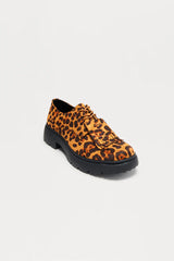 Faux Suede Leopard Chunky Lace Up Shoes by Novamen - Tan/Multi - Size 9