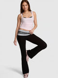 PINK All-Day Cotton Foldover Flare Leggings, Pure Black - XS