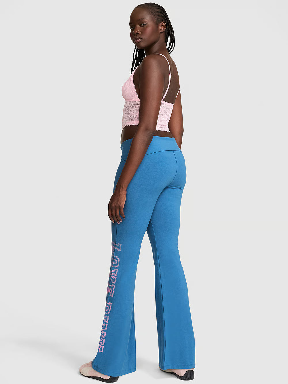 All-Day Cotton™ Foldover Flare Leggings by Pink - Varsity Blue - Size XL