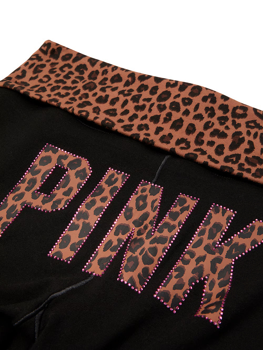 PINK All-Day Cotton Foldover Flare Leggings, Leopard - Large