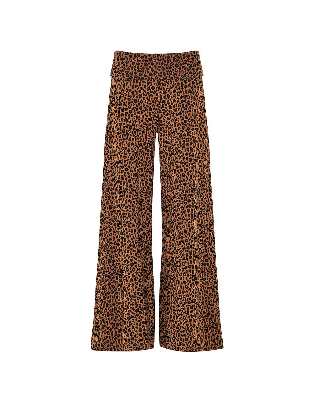 PINK All-Day Cotton Foldover Wide-Leg Pants, Leopard - Medium