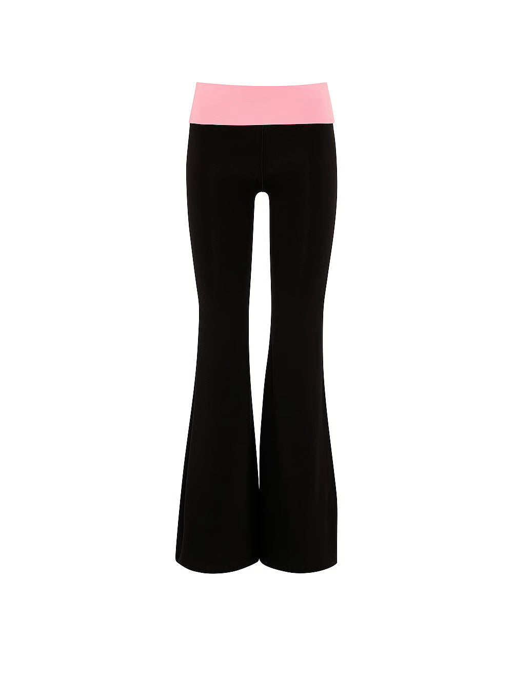 PINK All-Day Cotton Foldover Super Flare Leggings, Pure Black And Pink Skies With Bling - Large