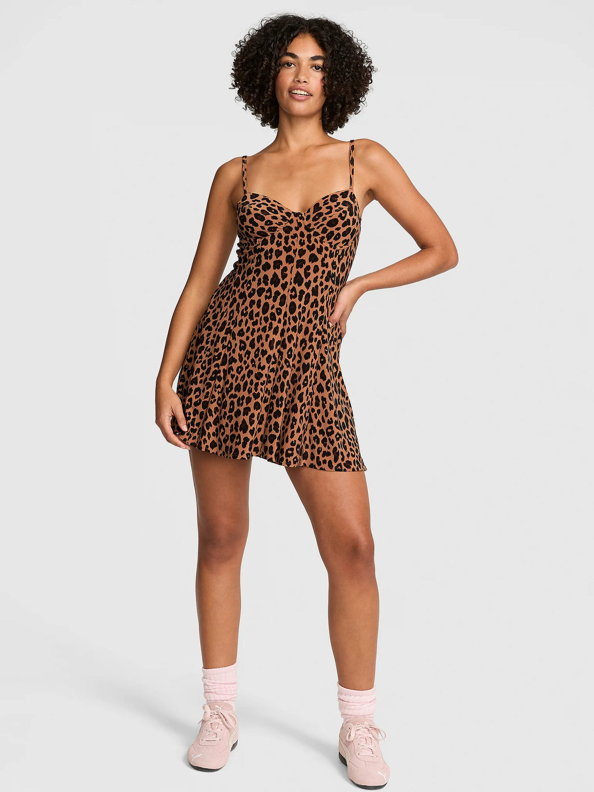 PINK Night-Out Stretchy Knit Corset Dress, Leopard - Medium
