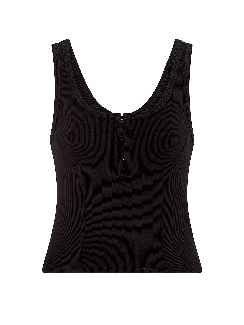 All-Day Soft Rib Hook-and-Eye Tank Top by Pink - Pure Black - Medium
