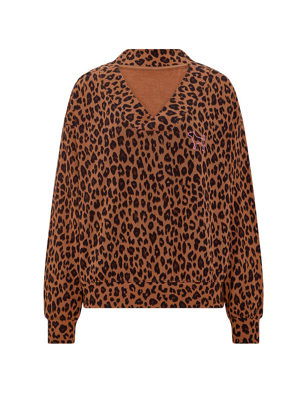 PINK Campus Fleece V-Neck Sweatshirt, Leopard - Medium