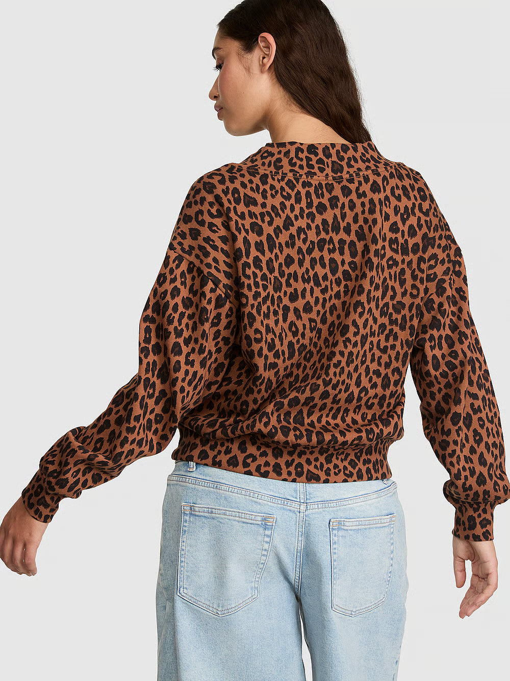 PINK Campus Fleece V-Neck Sweatshirt, Leopard - Medium