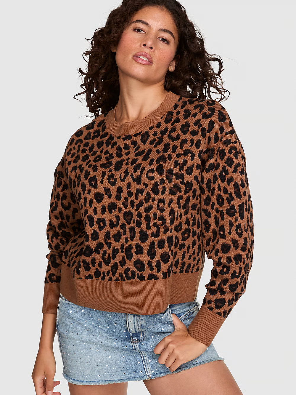 Women's Not Your Boyfriend’s Boxy Sweater by Pink - Leopard - Medium