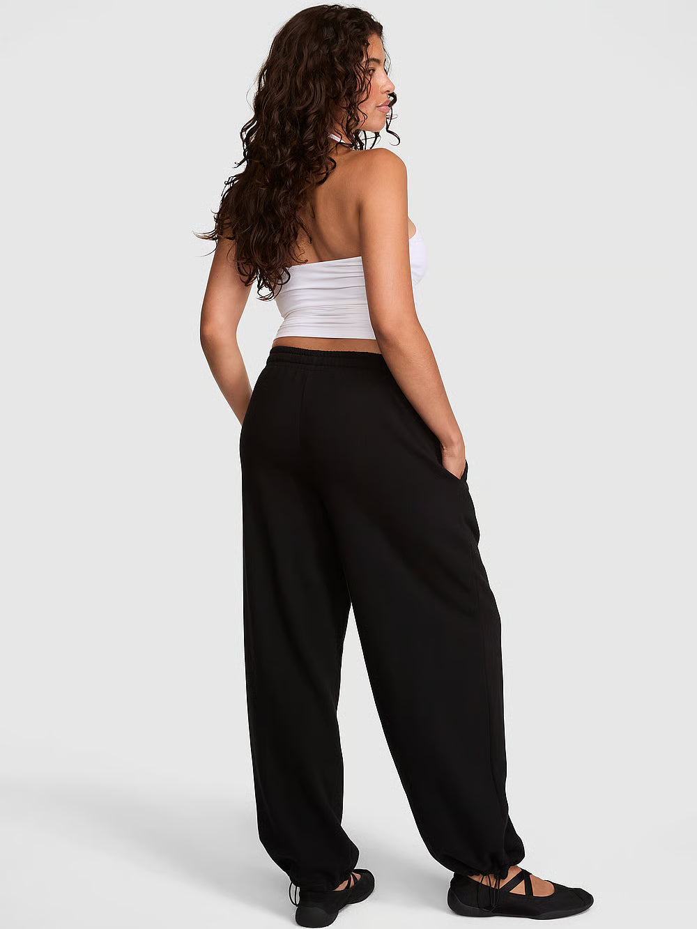 Women's Campus Fleece™ Adjustable-Cinch Sweatpants by Pink - Pure Black - Medium