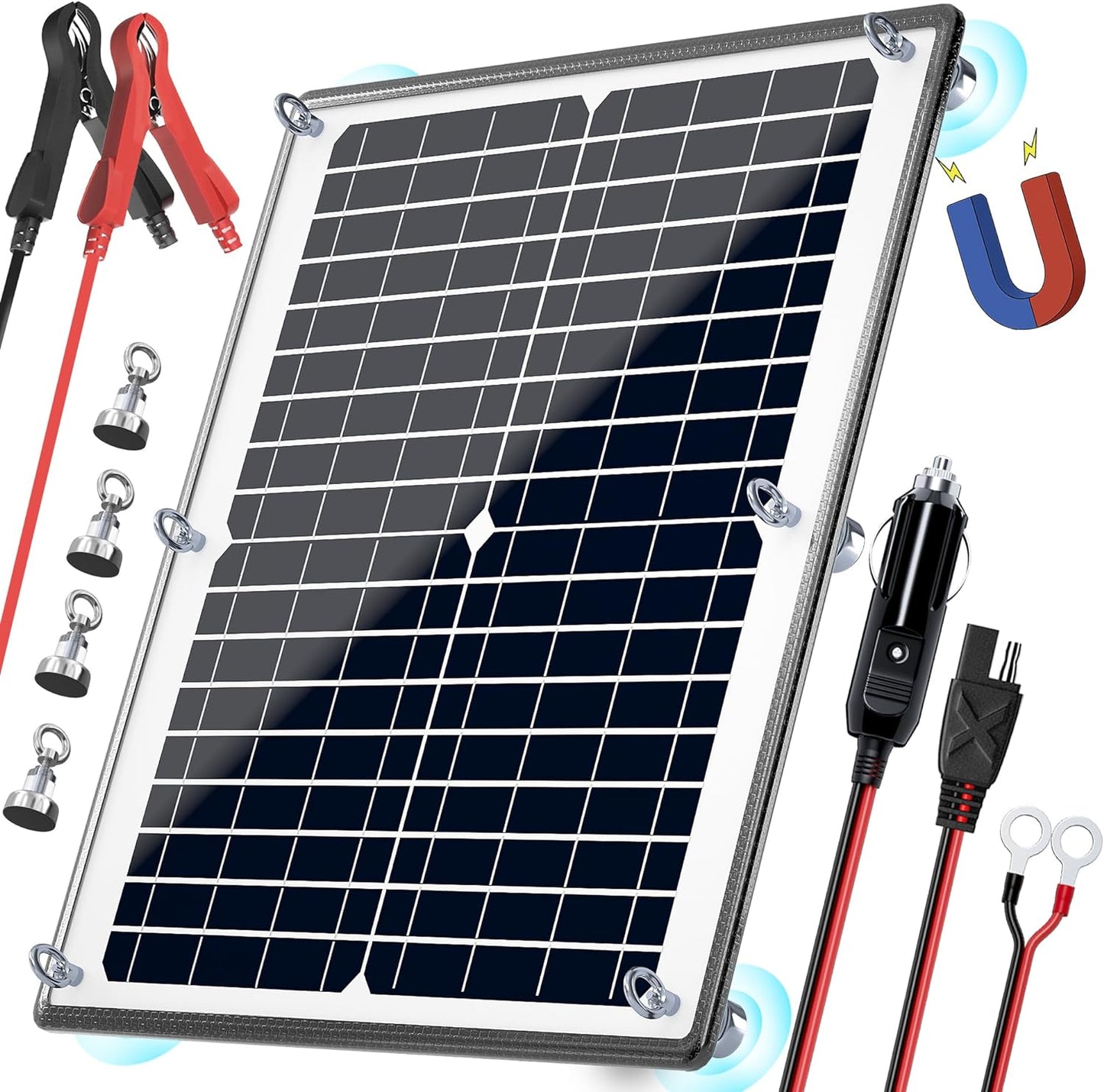 POWOXI Solar Panel Kit 12V 20W Magnetic + MPPT Charge Controller Waterproof Solar Battery Charger Maintainer Solar Trickle Charger Alligator Clip for Car Boat RV Motorcycle Marine, etc.