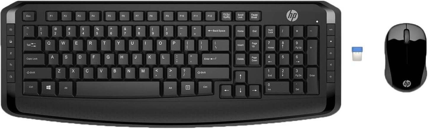 HP 300 Wireless Keyboard and Mouse, 2.4 GHz Wireless Connection, Single USB Nano Receiver, Ultra-Precise Mouse, Ideal for Office Work, Black