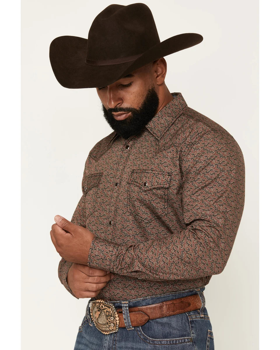 Cody James Men's Fireball Geo Print Long Sleeve Snap Western Shirt - Brown - Size Large