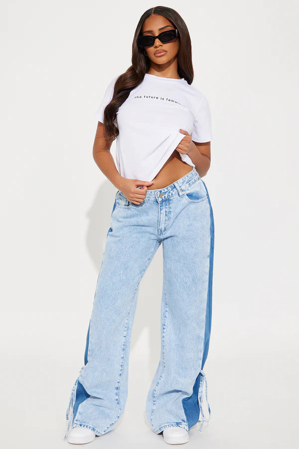 Fashion Nova Couldn't Forget It Two Tone Wide Leg Jeans - Light Wash SIZE 7