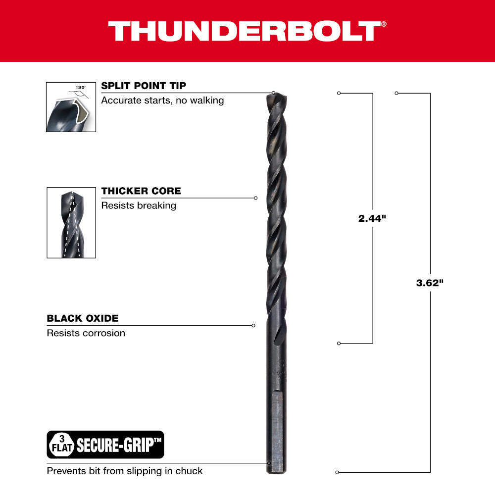 Milwaukee 48-89-2719 13/64" THUNDERBOLT® Black Oxide Drill Bit