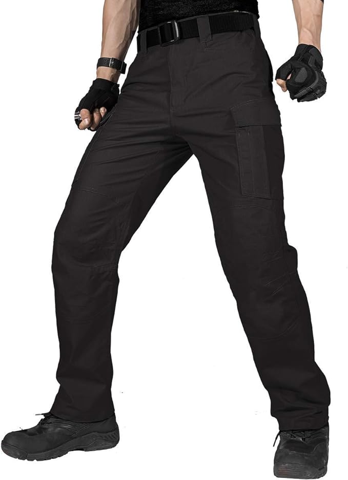 FREE SOLDIER Men's Water Resistant Pants Relaxed Fit Tactical Cargo Work Pants ,Black (New Open)