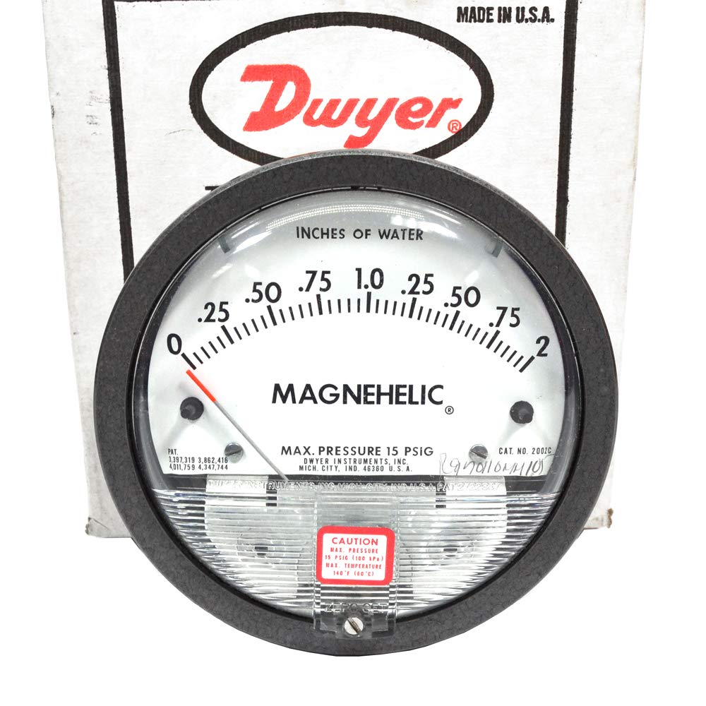 Dwyer 2002 Magnehelic Differential Pressure Gauge, Type, 0 to 2" WC