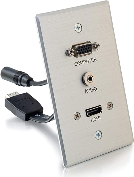 C2G Legrand HDMI VGA and AUX Wall Pass Through, Pass Through Wall Plate for In Wall Cable Management, Brushed Aluminium, Silver, 1 Count, C2G 60144