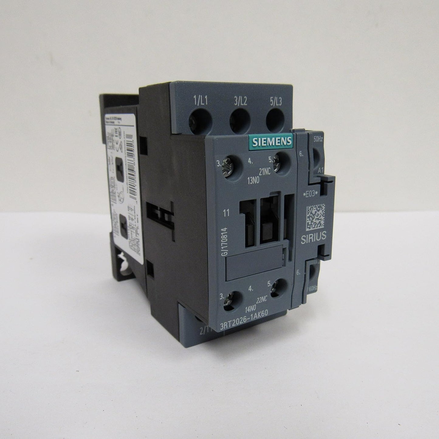 Siemens 3RT2026-1AK60 3 Pole, 25 AMP contactor Rated 7.5 H.P @ 230v / 15 H.P. @ 460 Volt 3 Phase - 110/120vAC Coil and 1 N.O./1 N.C. Base Mounted Auxiliary Contacts