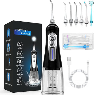 NBGRLVS Water Dental Picks for Teeth Cleaning,6 Modes 6 Tips and Storage Case Water Flossers Cordless 320ML IPX 7 Waterproof Rechargeable Portable Electric Waterflosser Cleaner for Trave Home (Black)