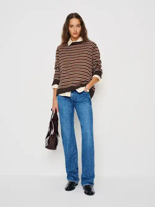Cashmere Boyfriend Sweater by Reformation - Compost Multi Stripe - Size Small