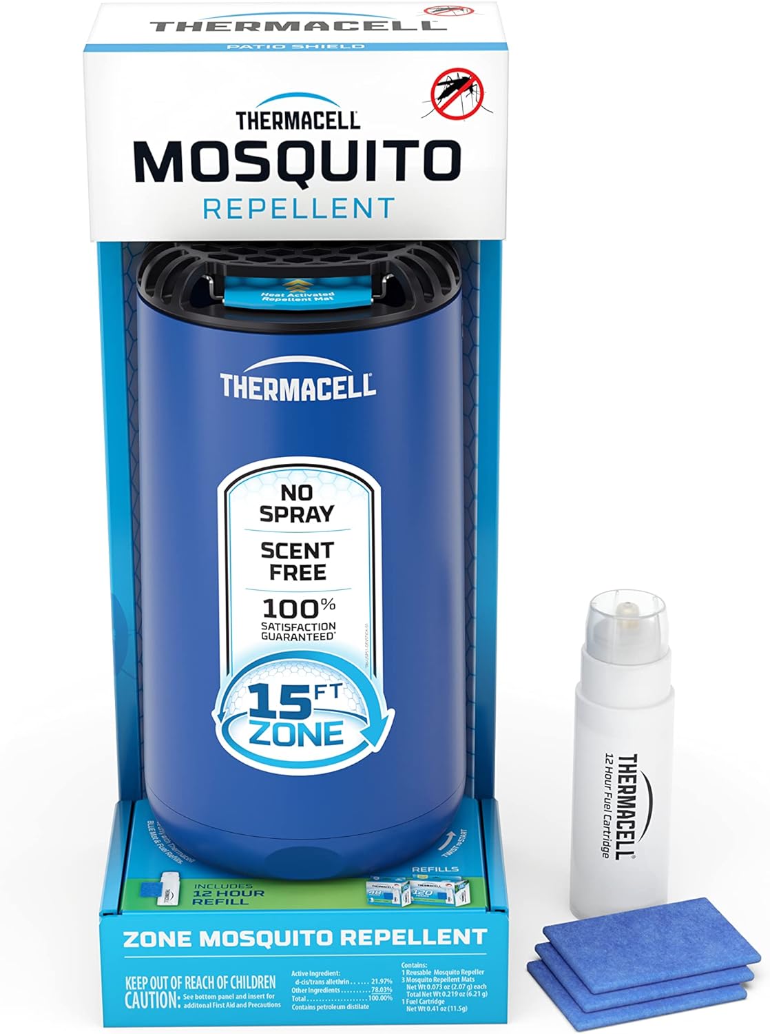 Thermacell Mosquito Repeller Patio Shield; Includes 12-Hour Refill; Highly Effective Mosquito Repellent for Patio; Bug Spray Alternative; Scent Free; No Candles or Flames