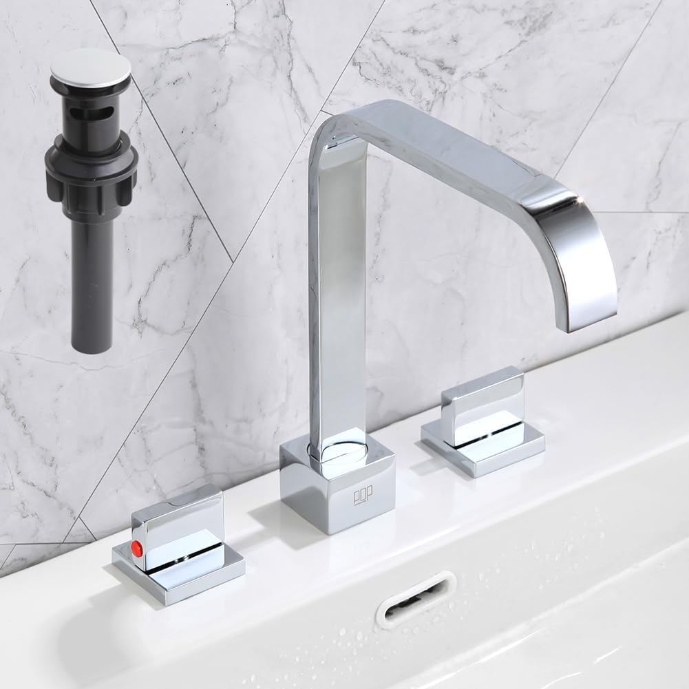 POP SANITARYWARE Polished Chrome 2-Handle 3 Holes Widespread Bathroom Sink Faucet with Pop-Up Drain 7212-2