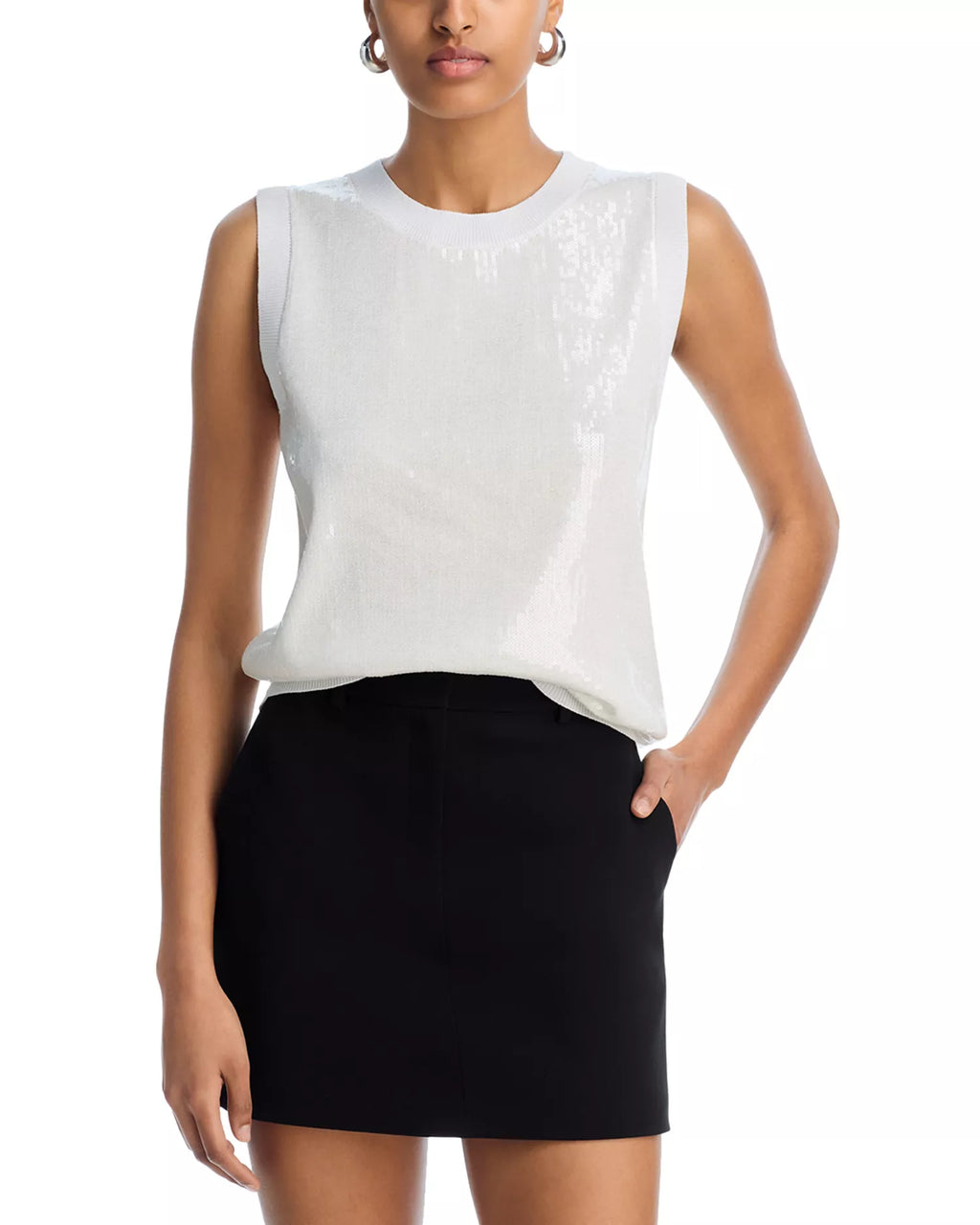 AQUA Women’s Sequin Sweater Tank by Bloomingdale's - White - Size: XXL