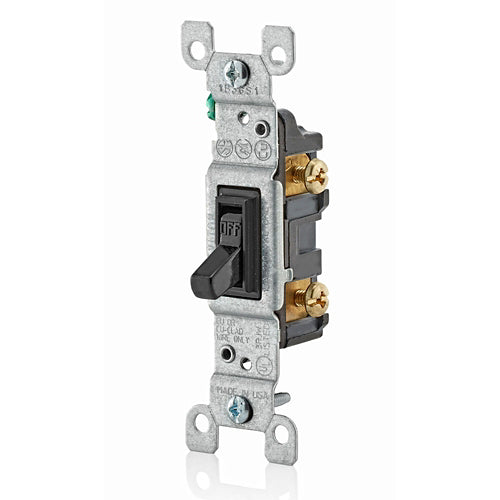 Leviton 15 Amp Single-Pole Toggle Switch, Grounding, Black (1451-2E) - 10 Pack