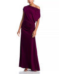 *AQUA Off-the-Shoulder Ruched Jersey Gown, Burgundy, Women's Sz 8