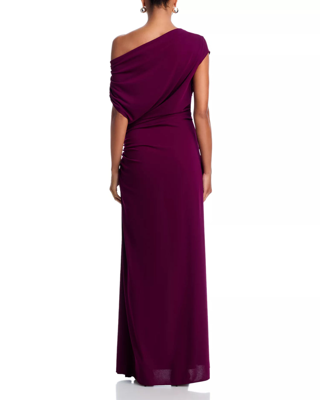 *AQUA Off-the-Shoulder Ruched Jersey Gown, Burgundy, Women's Sz 8