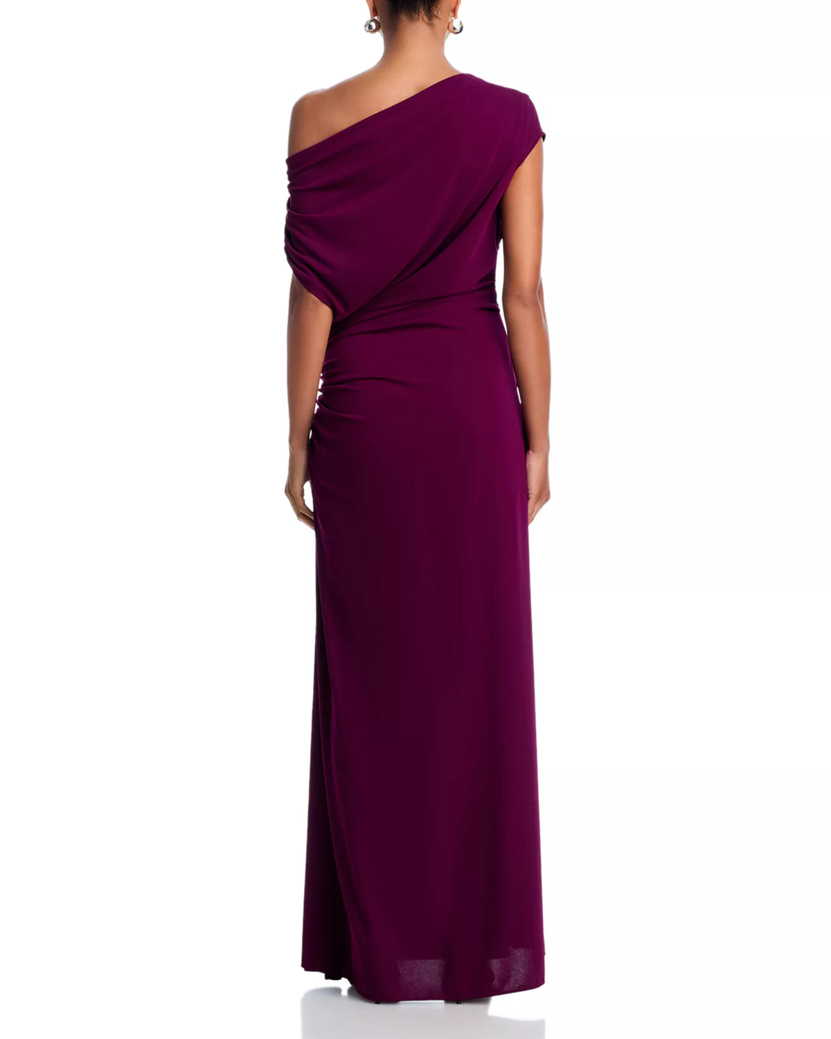 *AQUA Off-the-Shoulder Ruched Jersey Gown, Burgundy, Women's Sz 8