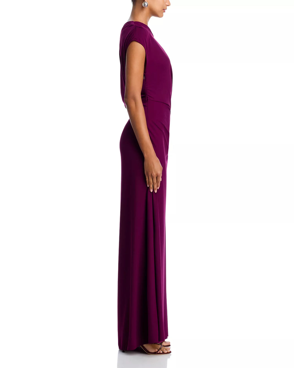 *AQUA Off-the-Shoulder Ruched Jersey Gown, Burgundy, Women's Sz 8