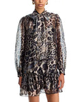 AQUA Leopard Tie Neck Long Sleeve Drop Waist Dress - Exclusive Size: M