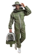 Beekeeper's Suit with Ventilated Round Veil & Fencing Veil and Gloves| Olive Green | XXL