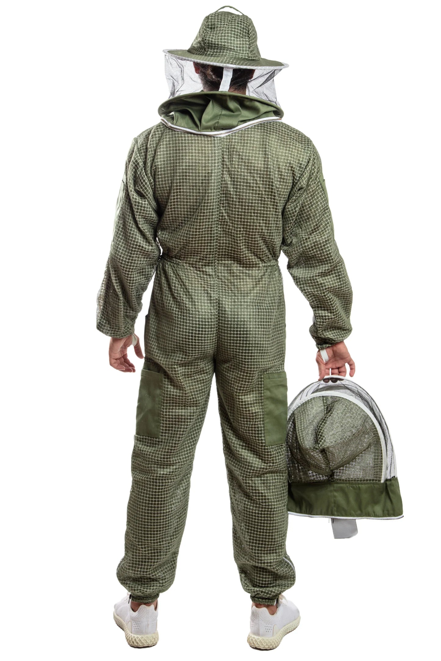Beekeeper's Suit with Ventilated Round Veil & Fencing Veil and Gloves| Olive Green | XXL