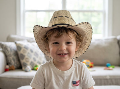SOM-PAL Hats Valdez Kids - Toddler Cowboy Hat in Natural Palm With Black Woven Brim - Mexican Size 46